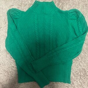 AT Loft Vibrant Green Cable Knit Turtleneck Sweater